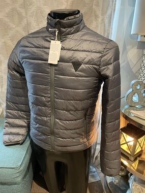 Guess Men’s Quilted Puffer Jacket - Charcoal Gray